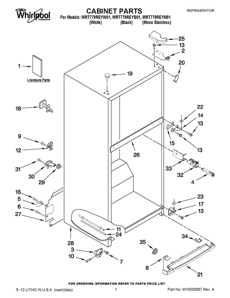 CABINET PARTS Diagram and Parts List for WRT779REYB01  Whirlpool Refrigerator