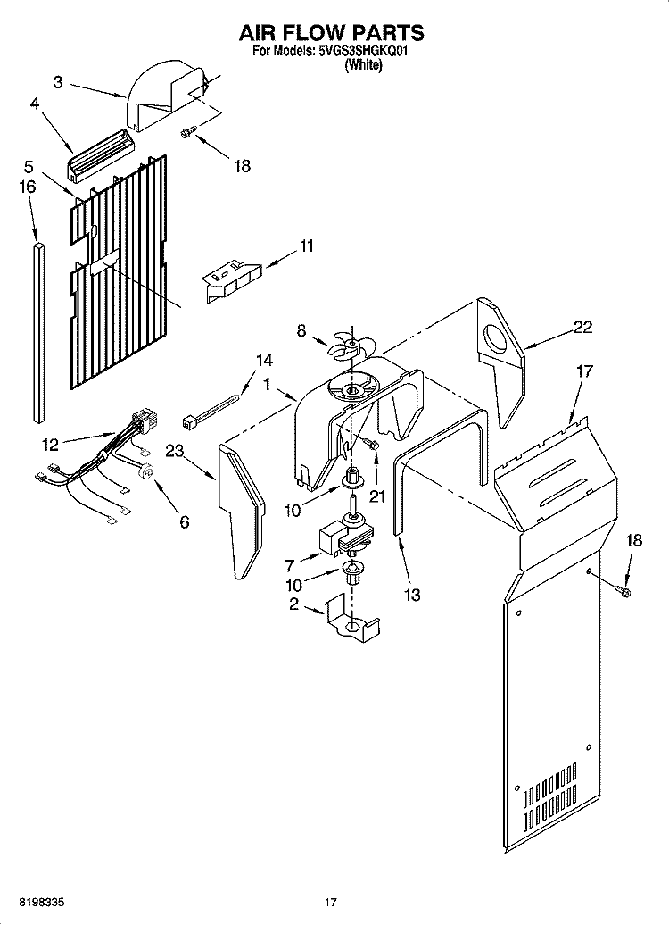 AIR FLOW PARTS Diagram and Parts List for 5VGS3SHGKQ01  Whirlpool Refrigerator