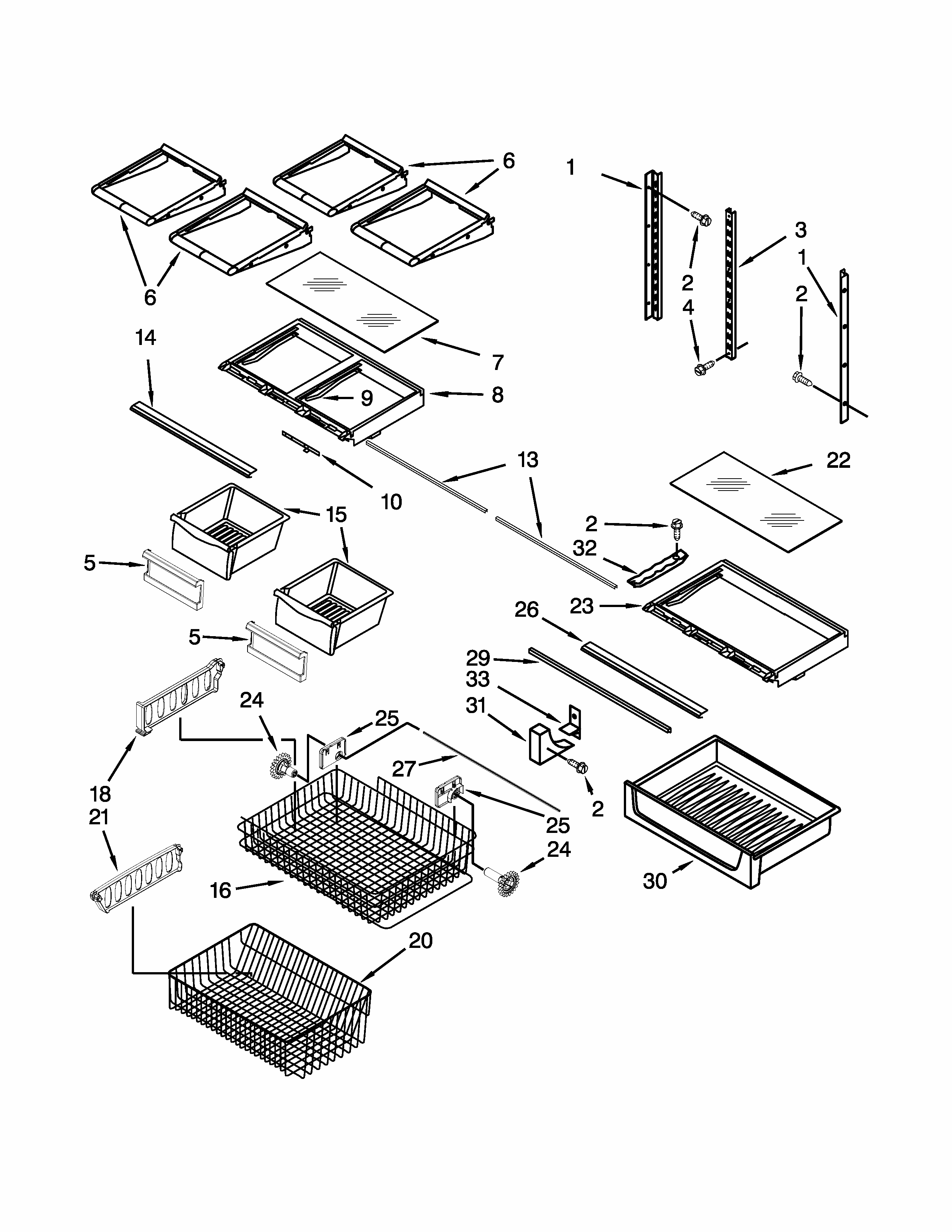 Shelf Parts Diagram and Parts List for 59669363010  Kenmore Refrigerator
