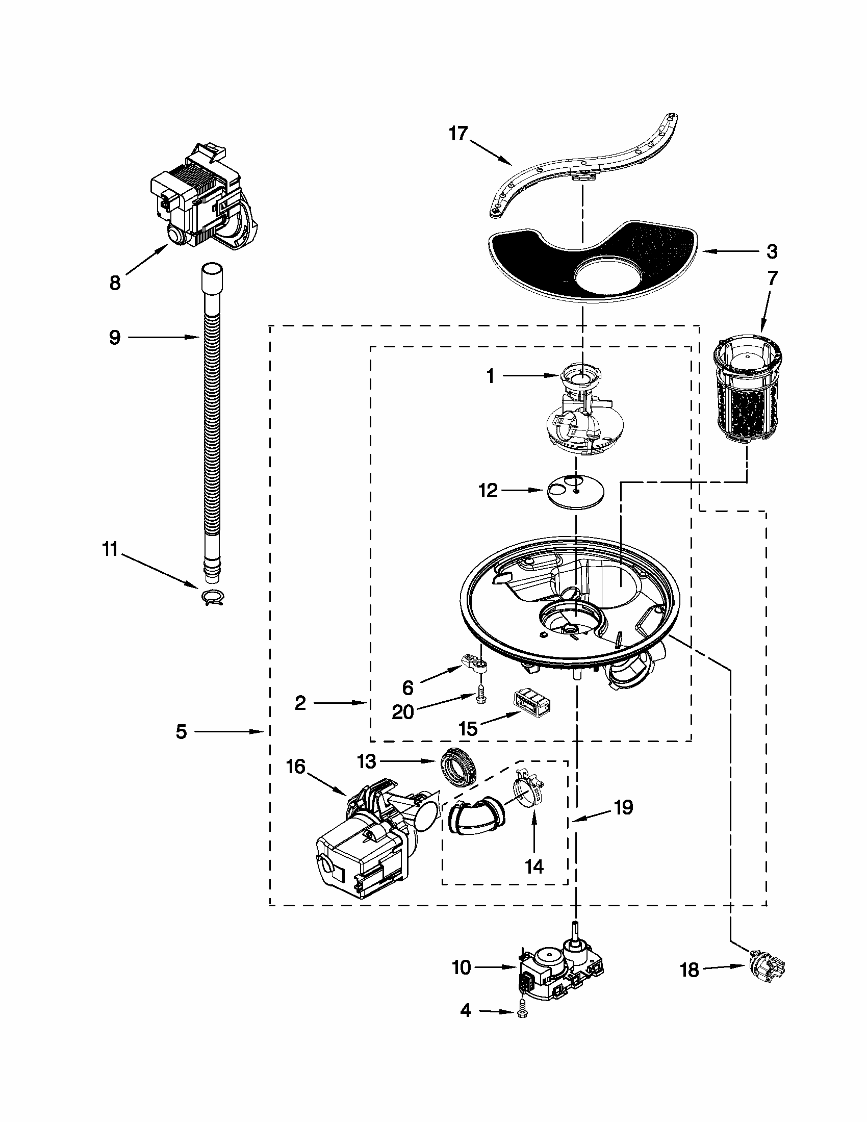 Pump And Motor Parts Diagram and Parts List for 66513033K111  Kenmore Dishwasher