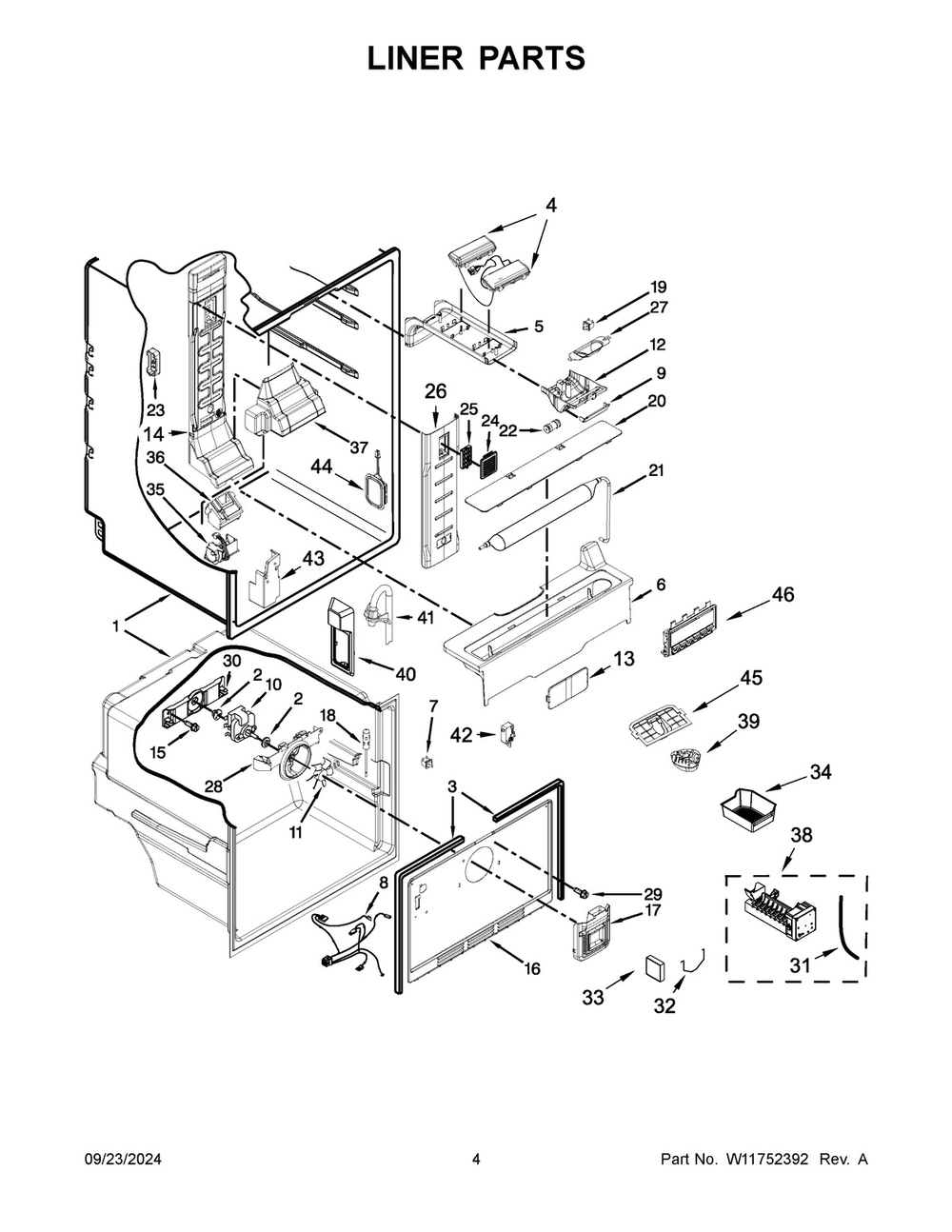 03 - Liner Parts Diagram and Parts List for KRFF300EWH06  Whirlpool Refrigerator