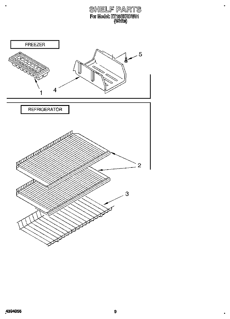 SHELF, LIT/OPTIONAL Diagram and Parts List for ET18SKRDW01  Whirlpool Refrigerator