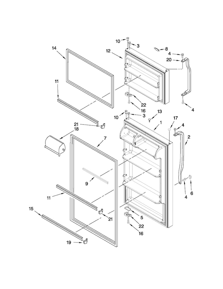 Door Parts Diagram and Parts List for W4TXNWFWT03  Whirlpool Refrigerator
