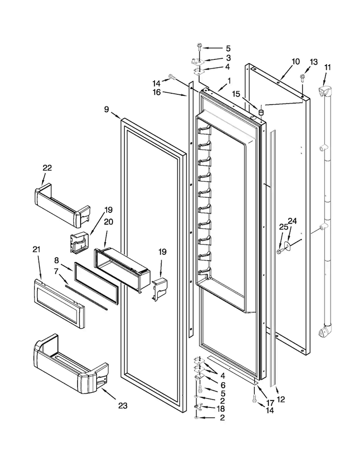Refrigerator Door Parts Diagram and Parts List for KSSC42QVS06  KitchenAid Refrigerator