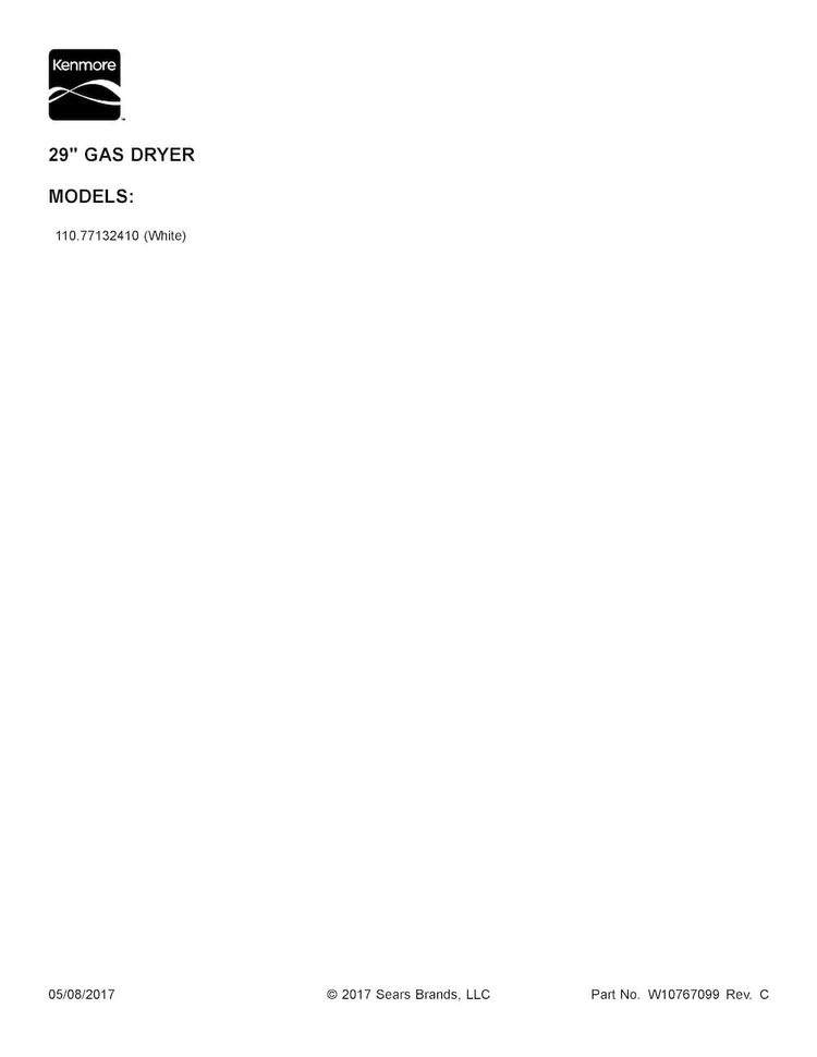 Cover Sheet Diagram and Parts List for 11077132410  Kenmore Dryer