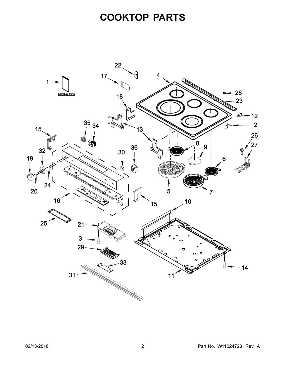 Cooktop Parts Diagram and Parts List for KSEB900ESS3  Whirlpool Range