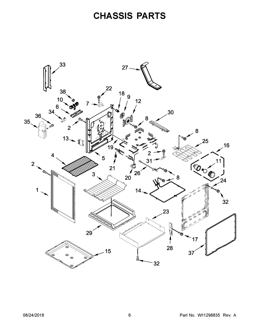 Chassis Parts Diagram and Parts List for KFEG500EWH3  Whirlpool Range