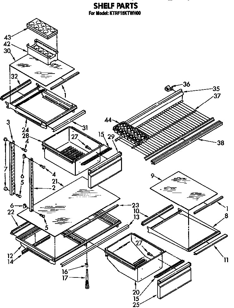 Shelf Diagram and Parts List for KTRF18KTO00  KitchenAid Refrigerator