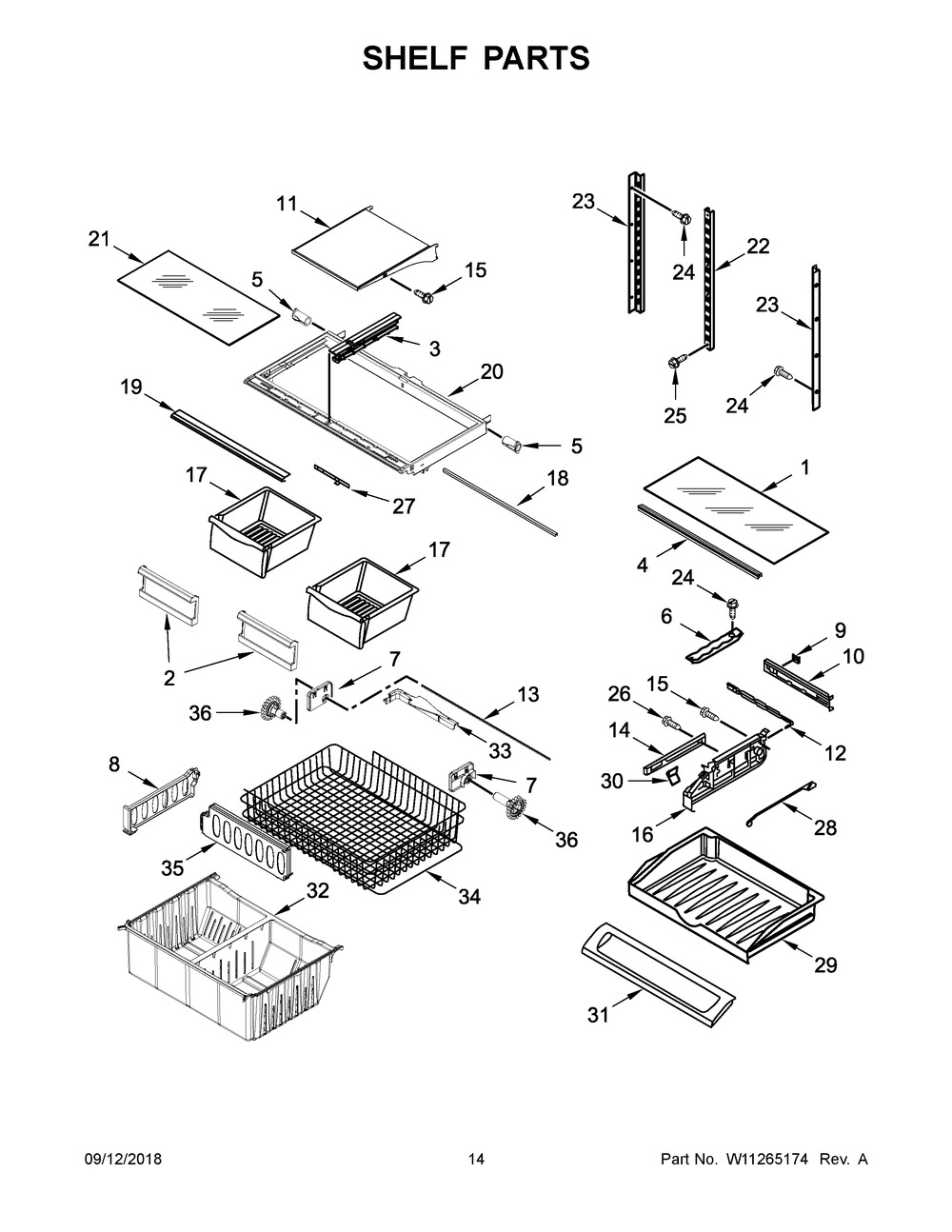 Shelf Parts Diagram and Parts List for WRFA35SWHZ01  Whirlpool Refrigerator