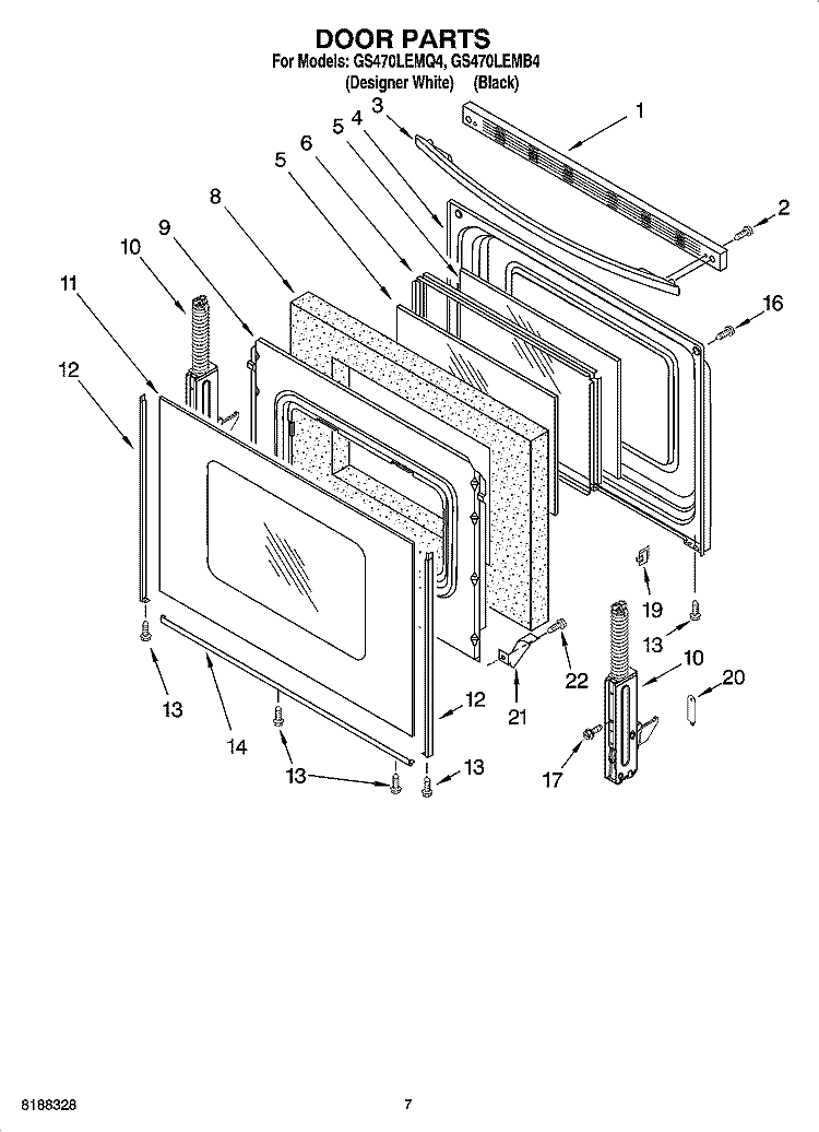 DOOR PARTS Diagram and Parts List for GS470LEMB4  Whirlpool Range