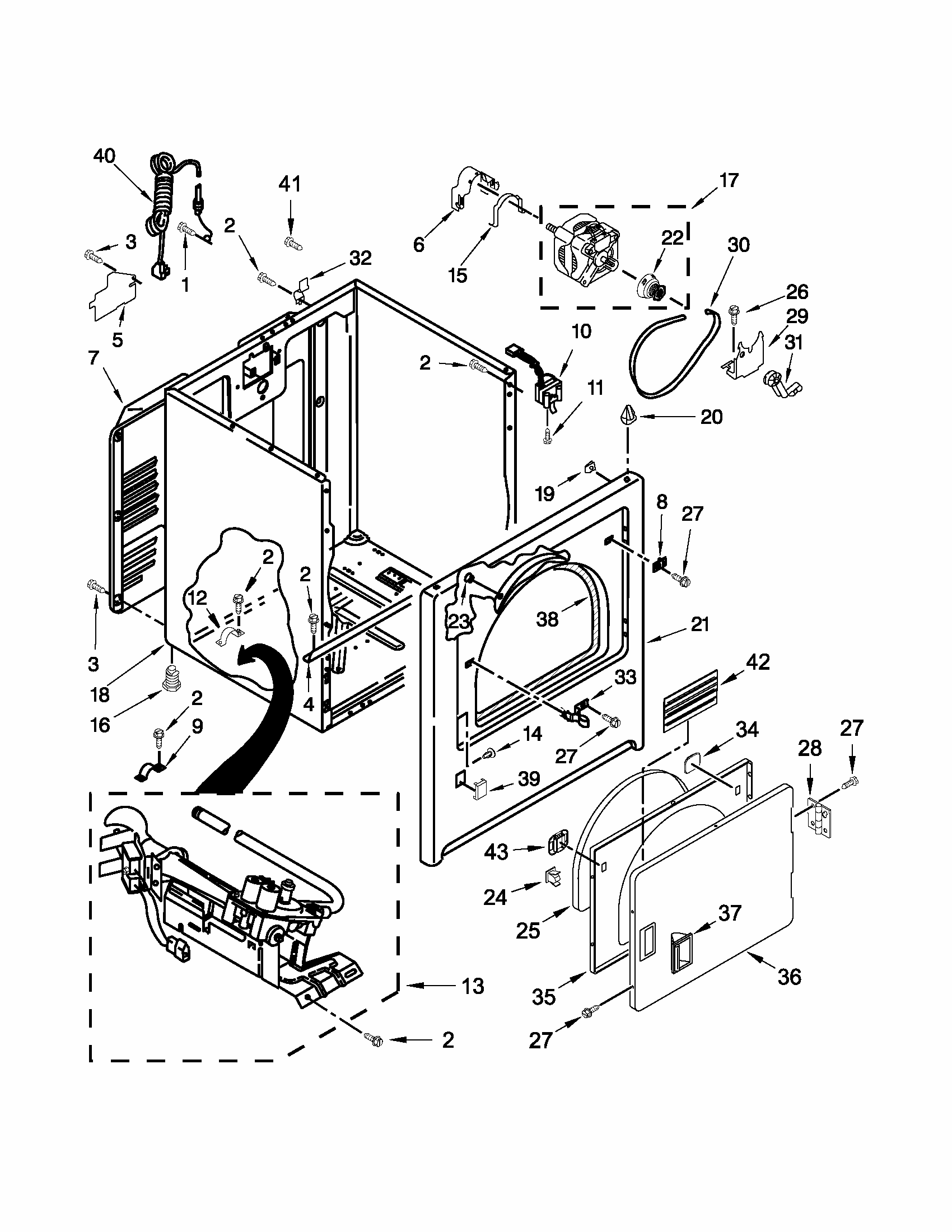 Cabinet Parts Diagram and Parts List for 110C71182013  Kenmore Dryer