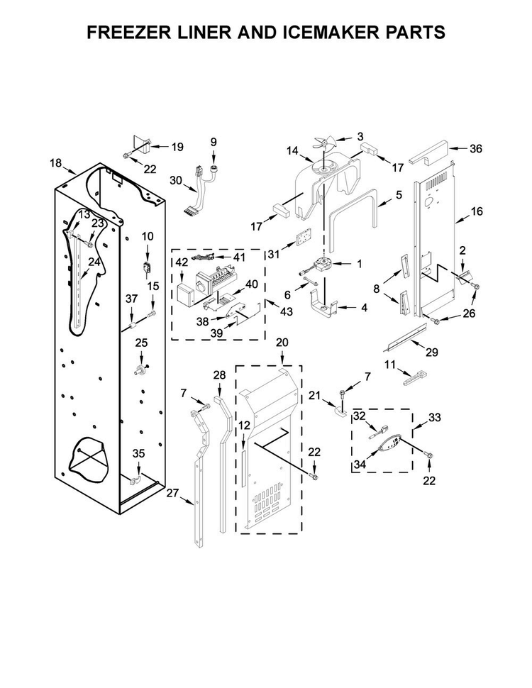 Freezer Liner And Icemaker Parts Diagram and Parts List for KBSN608ESS01  KitchenAid Refrigerator