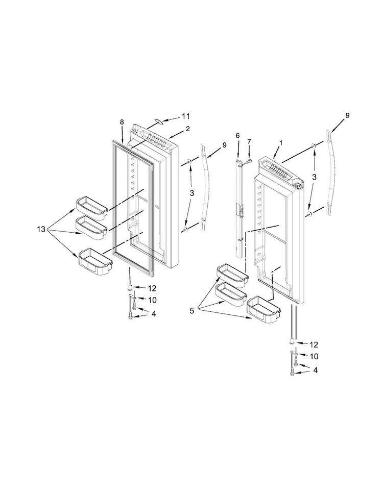 Refrigerator Door Parts Diagram and Parts List for WRF532SMBW01  Whirlpool Refrigerator