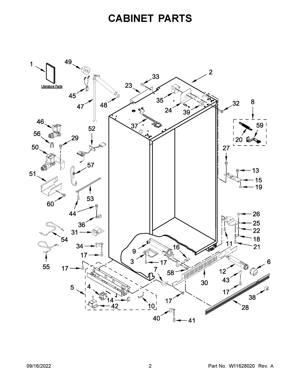 Cabinet Parts Diagram and Parts List for KBSN702MPA00  KitchenAid Refrigerator