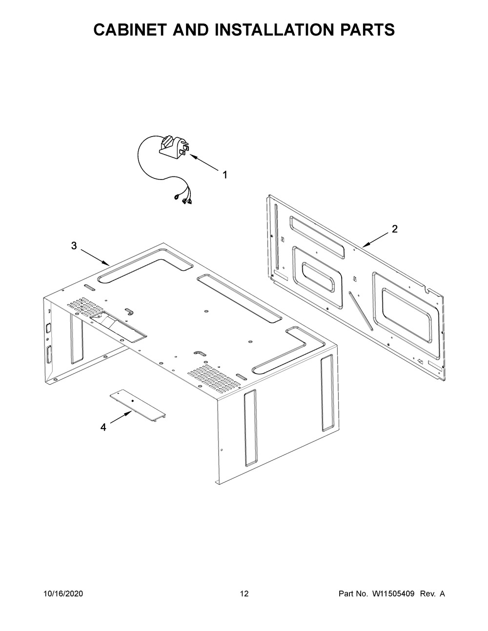Cabinet And Installation Parts Diagram and Parts List for KMBT5511KSS0  Whirlpool Microwave