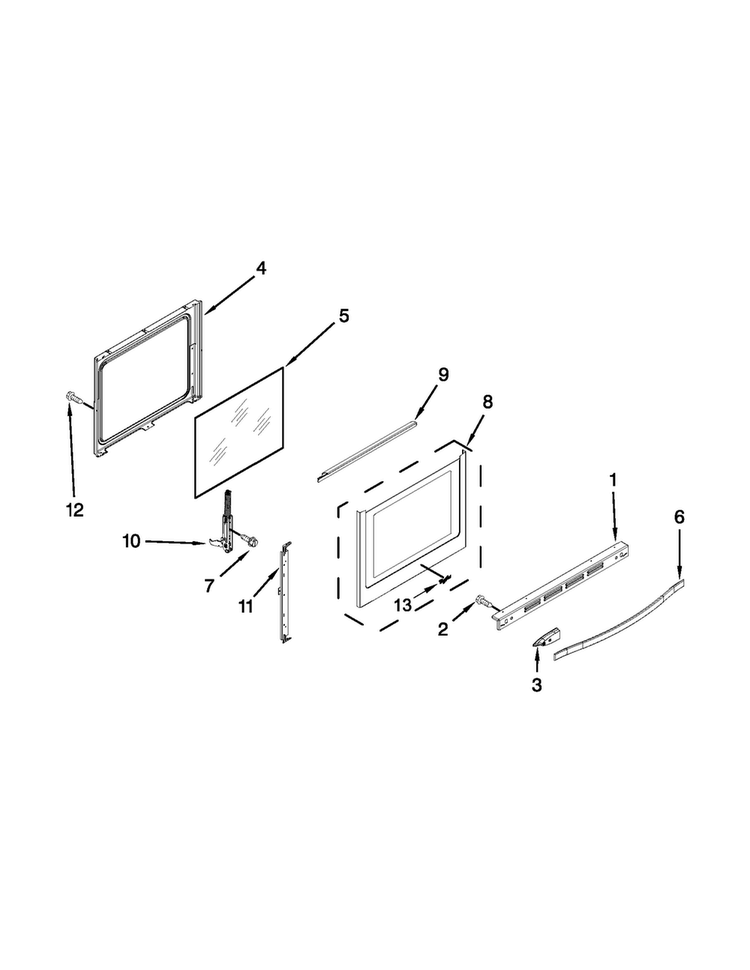 Door Parts Diagram and Parts List for WFG714HLAS1  Whirlpool Range