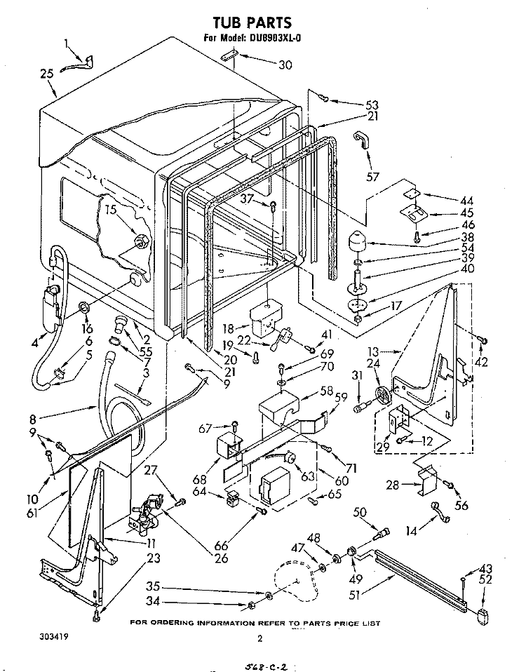 TUB , LITERATURE AND OPTIONAL Diagram and Parts List for DU8903XL0  Whirlpool Dishwasher