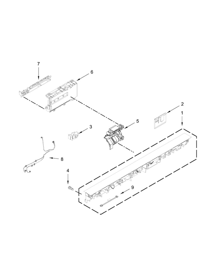 Control Panel And Latch Parts Diagram and Parts List for KDTE254EBL0  KitchenAid Dishwasher