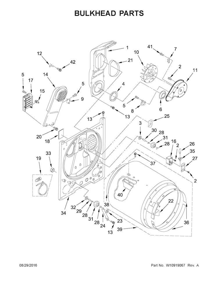 Bulkhead Parts Diagram and Parts List for 11066134610  Kenmore Dryer