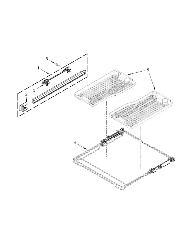 Third Level Rack And Track Parts Diagram and Parts List for KUDE70FXPA6  KitchenAid Dishwasher