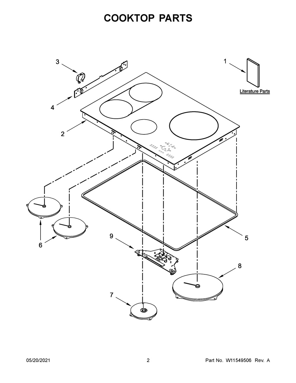 Cooktop Parts Diagram and Parts List for KICU509XSS01  Whirlpool Cooktop