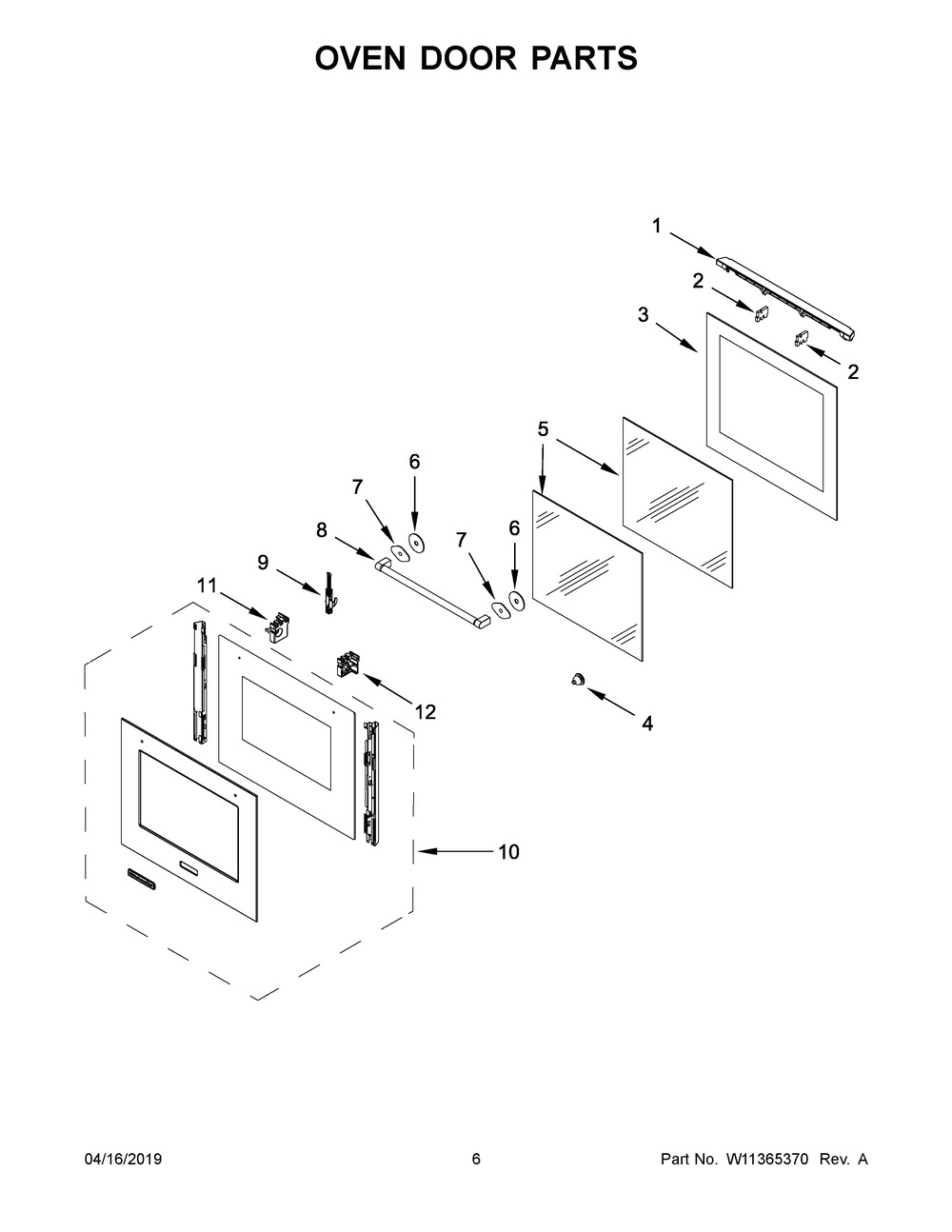 Oven Door Parts Diagram and Parts List for KEBC149BSS1  Whirlpool Wall Oven