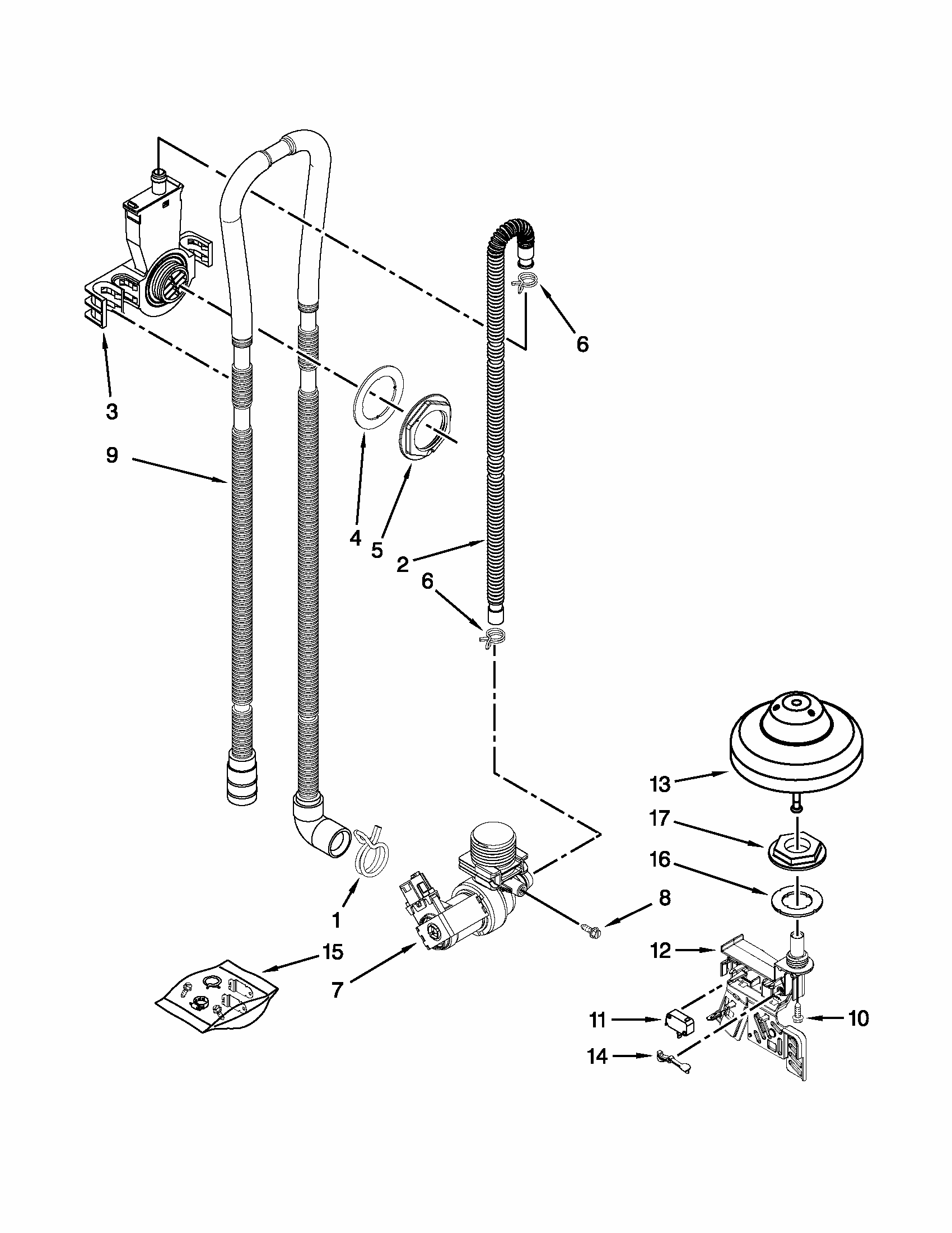 Fill, Drain And Overfill Parts Diagram and Parts List for 66513292K116  Kenmore Dishwasher