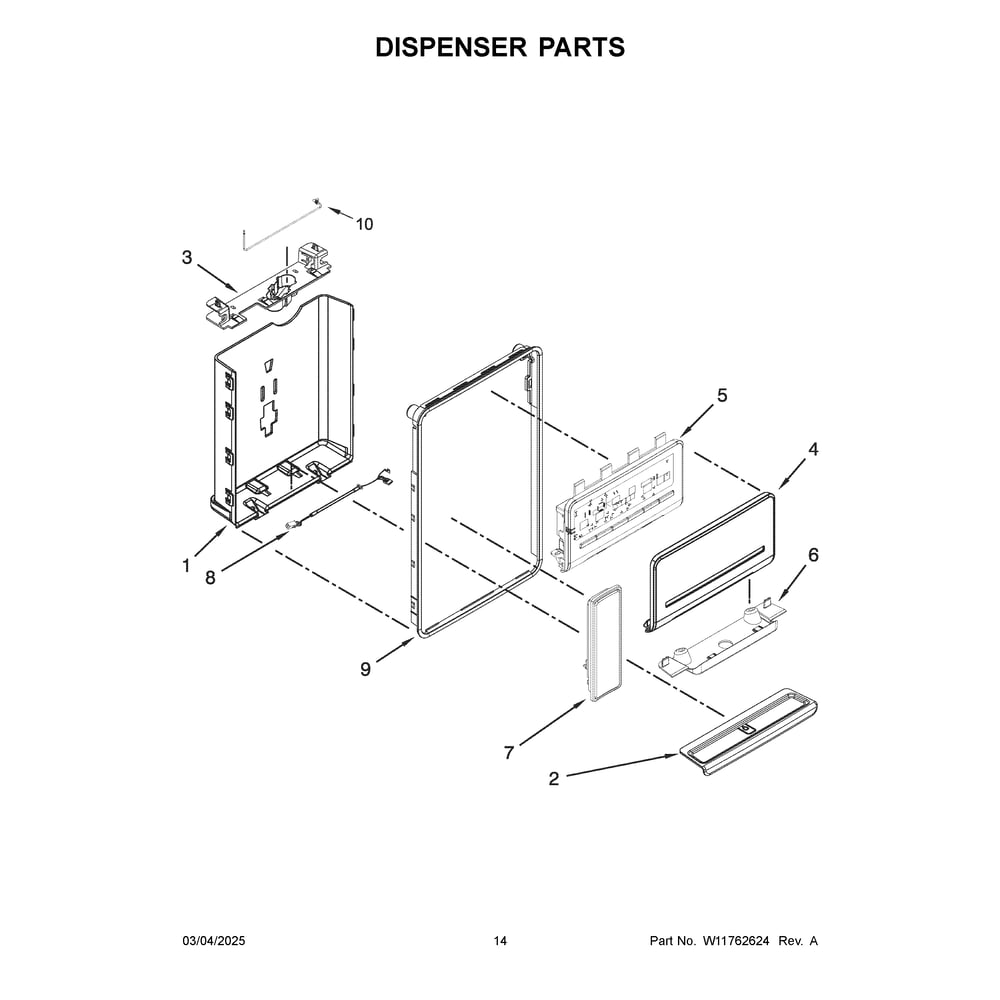 Dispenser Parts Diagram and Parts List for WRF560SEHV05  Whirlpool Refrigerator