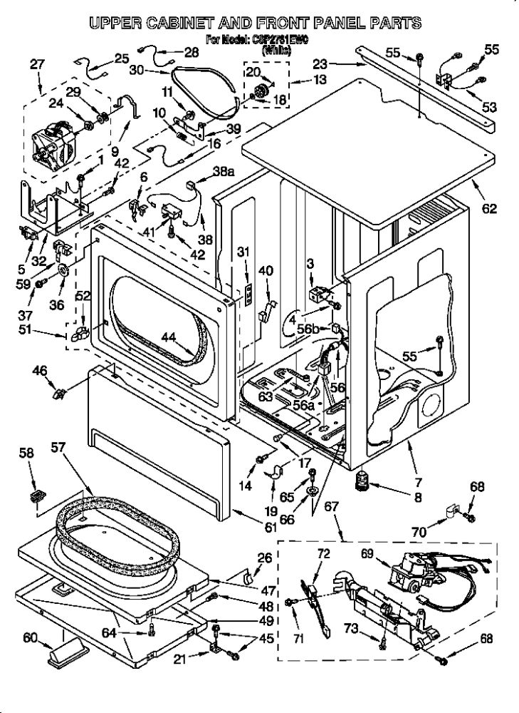 Upper Cabinet And Front Panel Diagram and Parts List for CSP2761EW0  Whirlpool Dryer