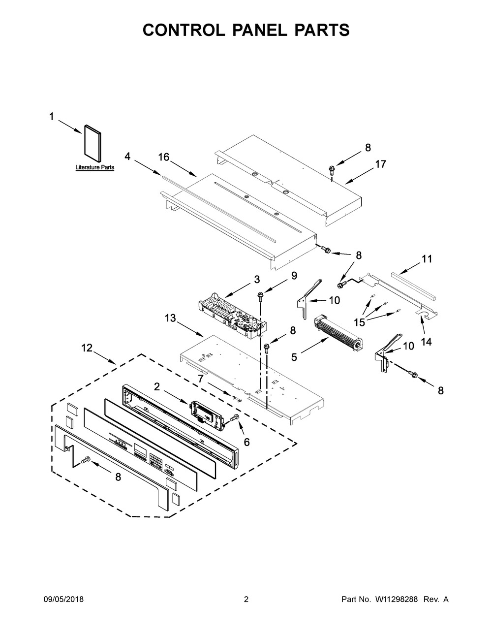 Control Panel Parts Diagram and Parts List for IBD350DS04  Whirlpool Wall Oven