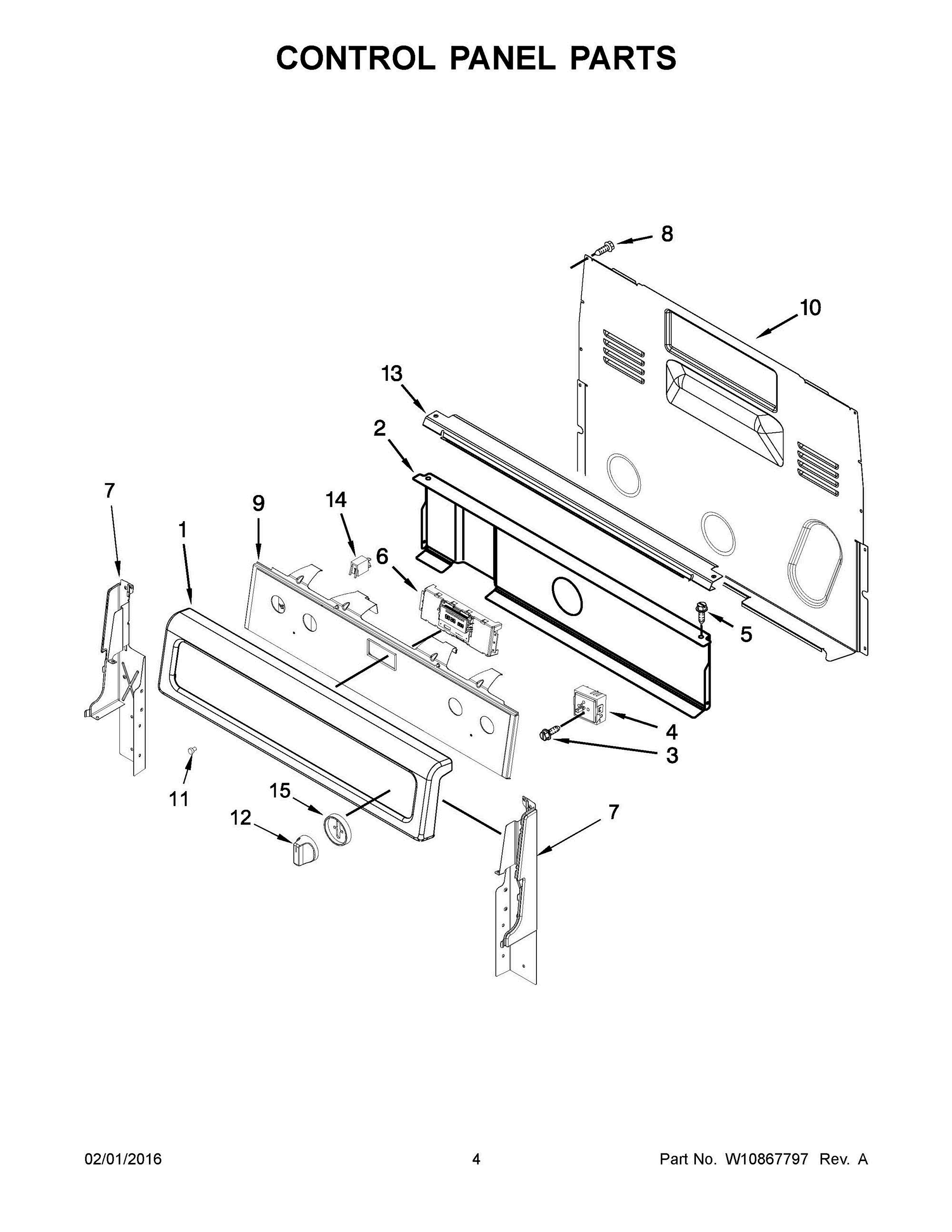 03 - CONTROL PANEL PARTS Diagram and Parts List for YWFE745H0FH0  Whirlpool Range