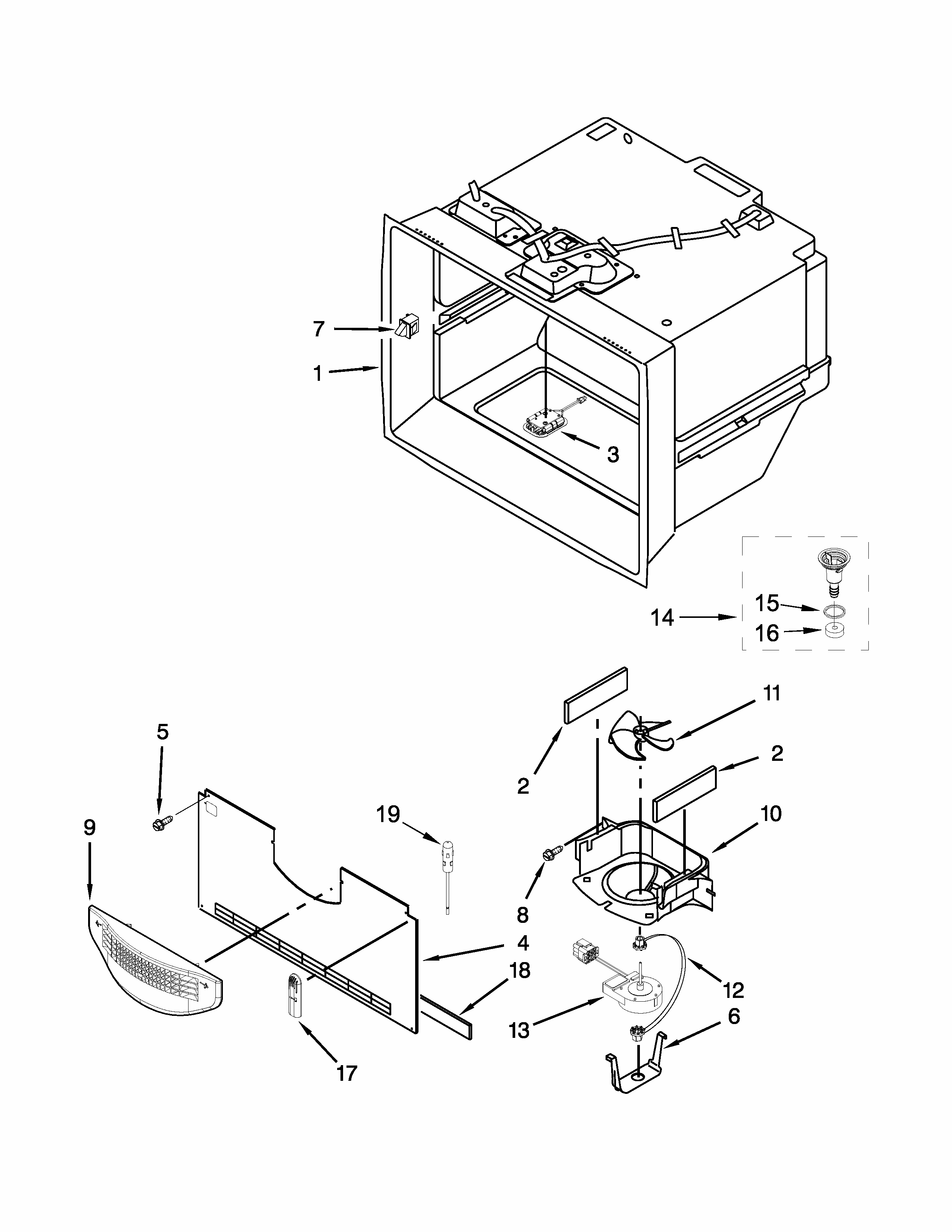 Freezer Liner Parts Diagram and Parts List for IX7DDEXDSM01  Whirlpool Refrigerator