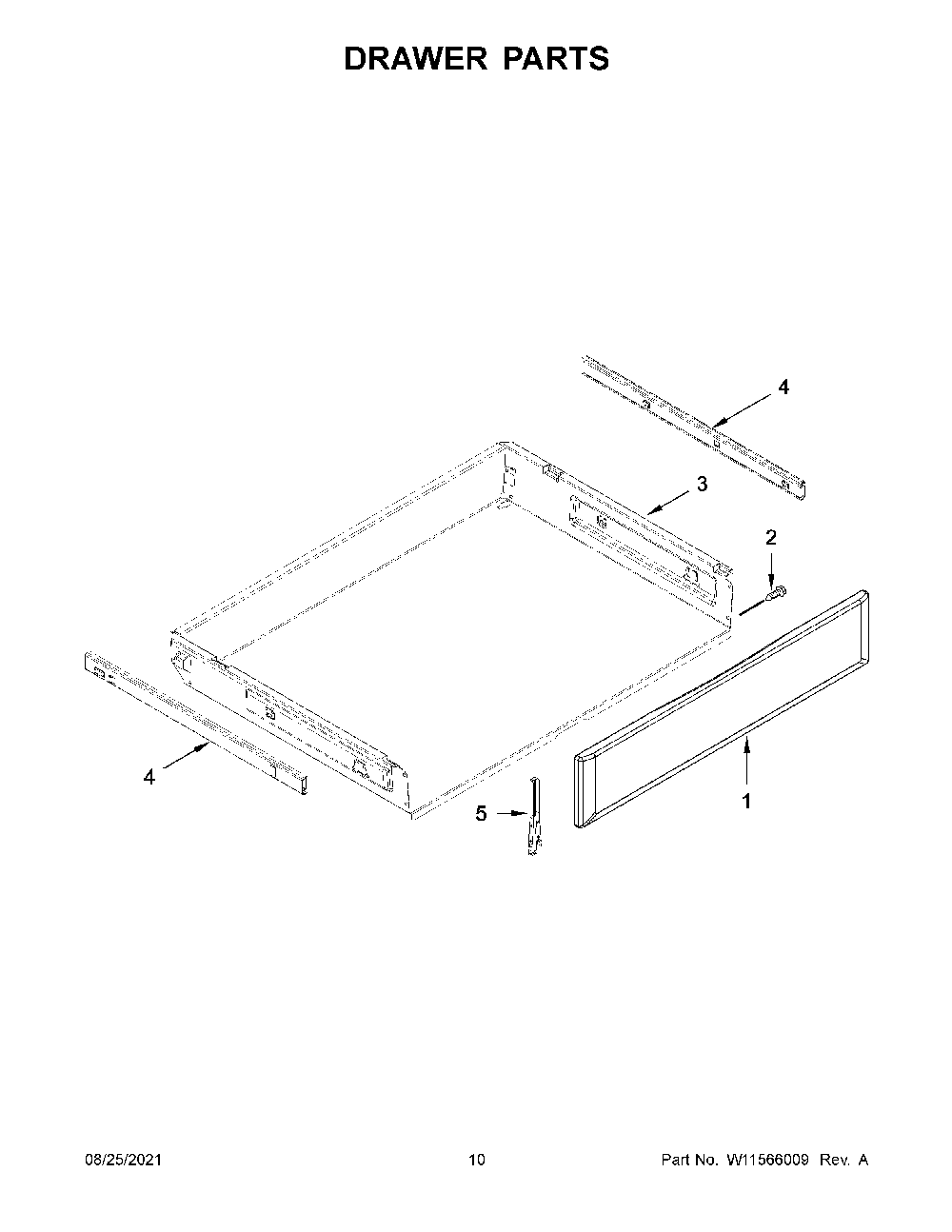 Drawer Parts Diagram and Parts List for KFEG500ESS4  KitchenAid Range