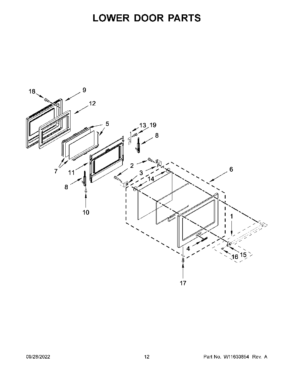 Lower Door Parts Diagram and Parts List for KFDD500ESS10  KitchenAid Range