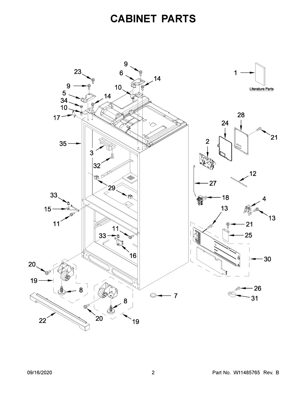 Cabinet Parts Diagram and Parts List for KRFF507HBS02  Whirlpool Refrigerator