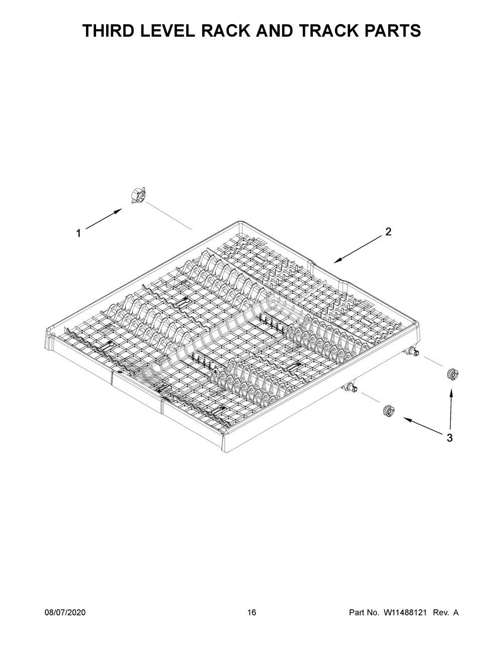 Third Level Rack And Track Parts Diagram and Parts List for KDFE204KPS0  Whirlpool Dishwasher