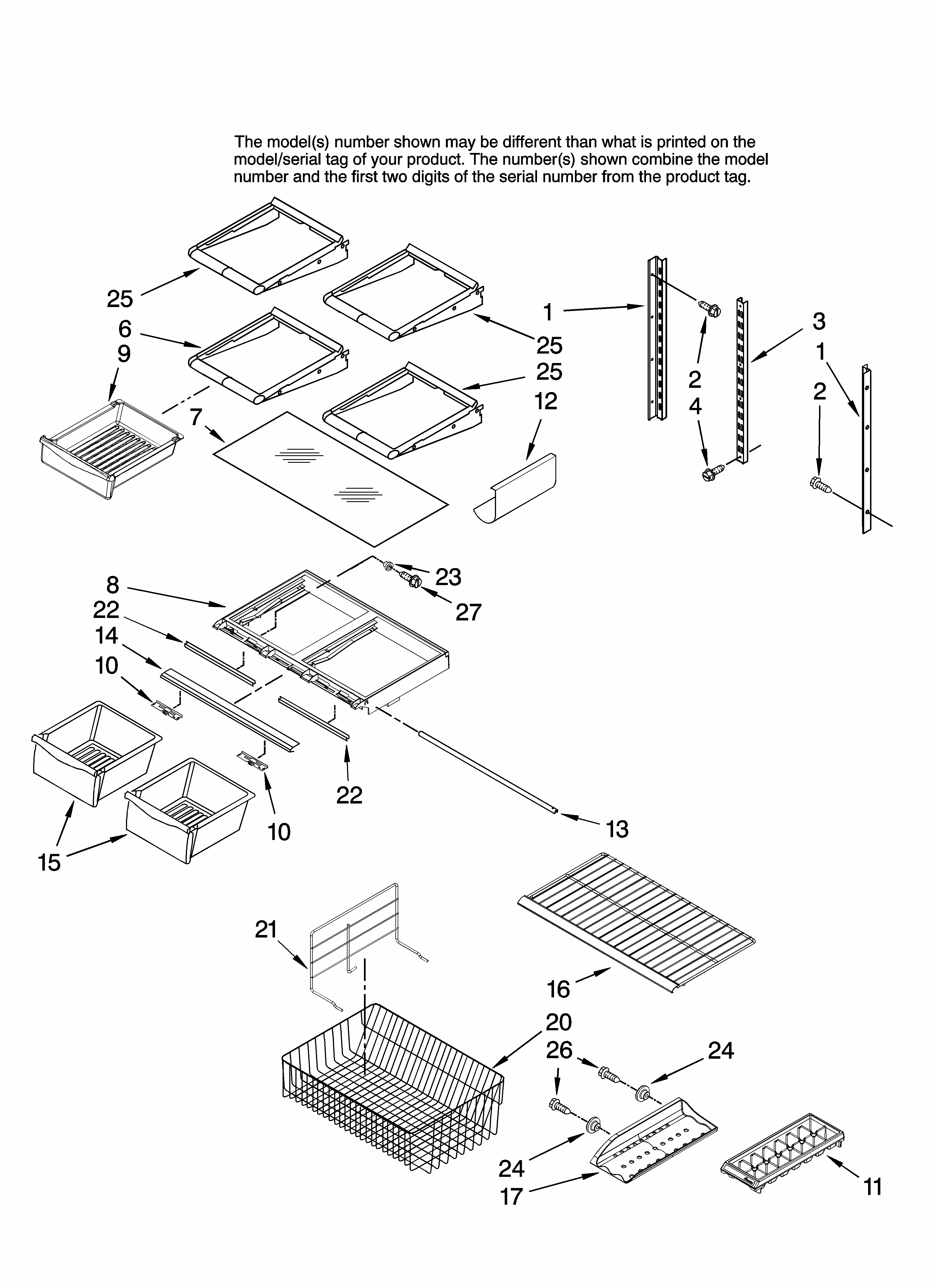 Shelf Parts Diagram and Parts List for GB9SHKXMQ13  Whirlpool Refrigerator