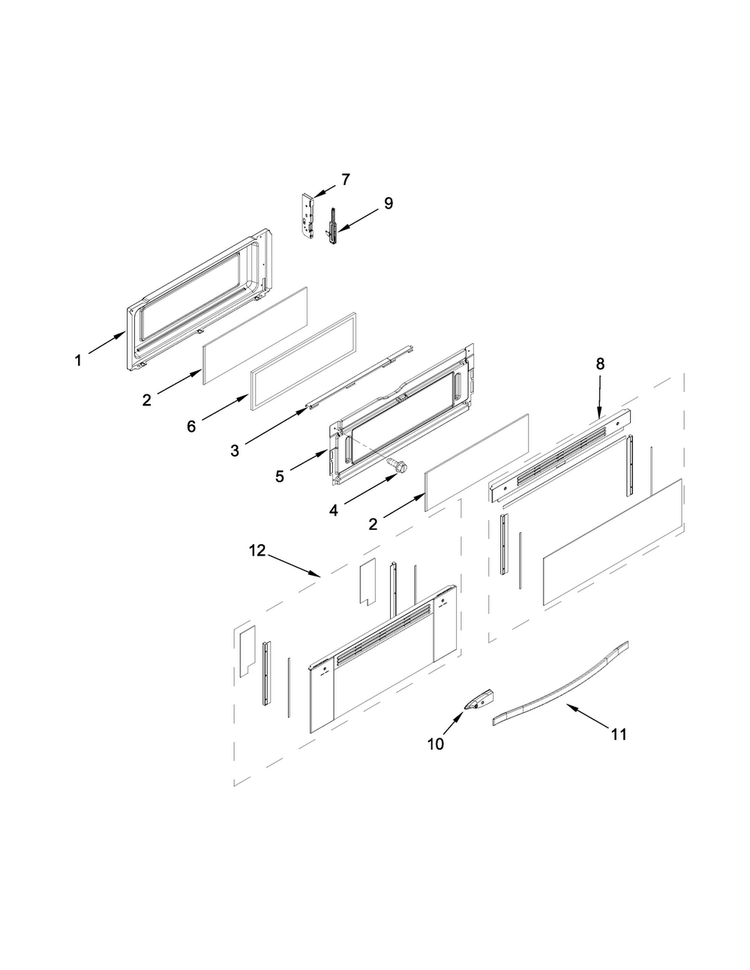 Upper Door Parts Diagram and Parts List for WGG755S0BE03  Whirlpool Range