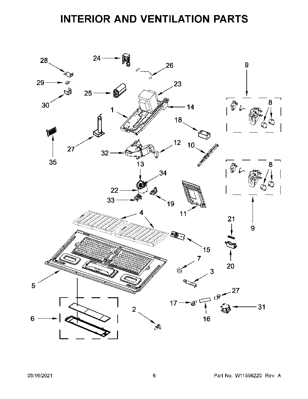 Interior And Ventilation Parts Diagram and Parts List for KMHP519ESS06  KitchenAid Microwave