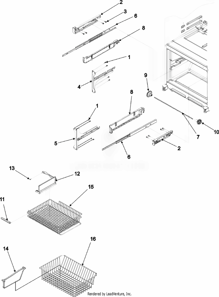 Freezer Shelving Diagram and Parts List for AFD2535FES  Whirlpool Refrigerator