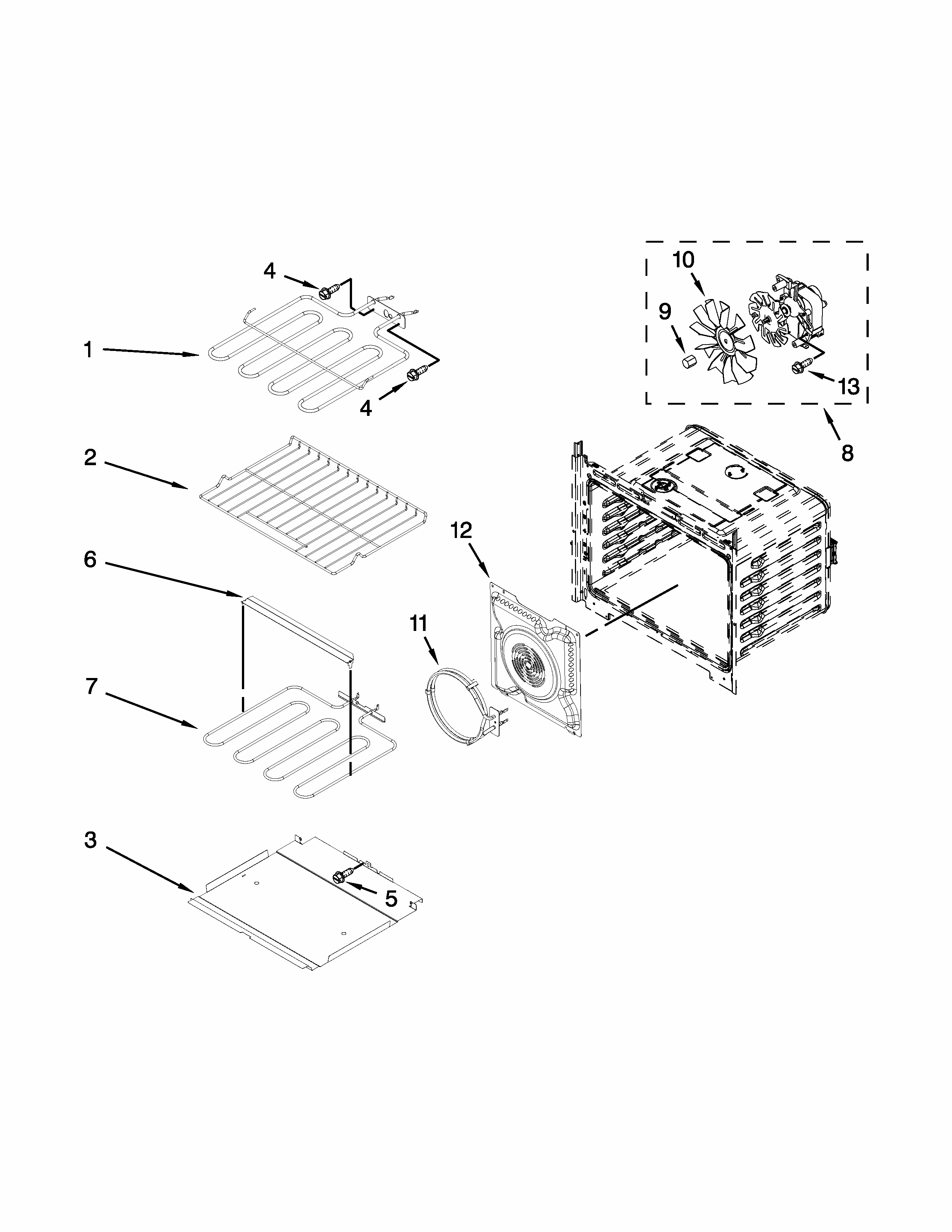 Internal Oven Parts Diagram and Parts List for IBS550DS00  Whirlpool Wall Oven