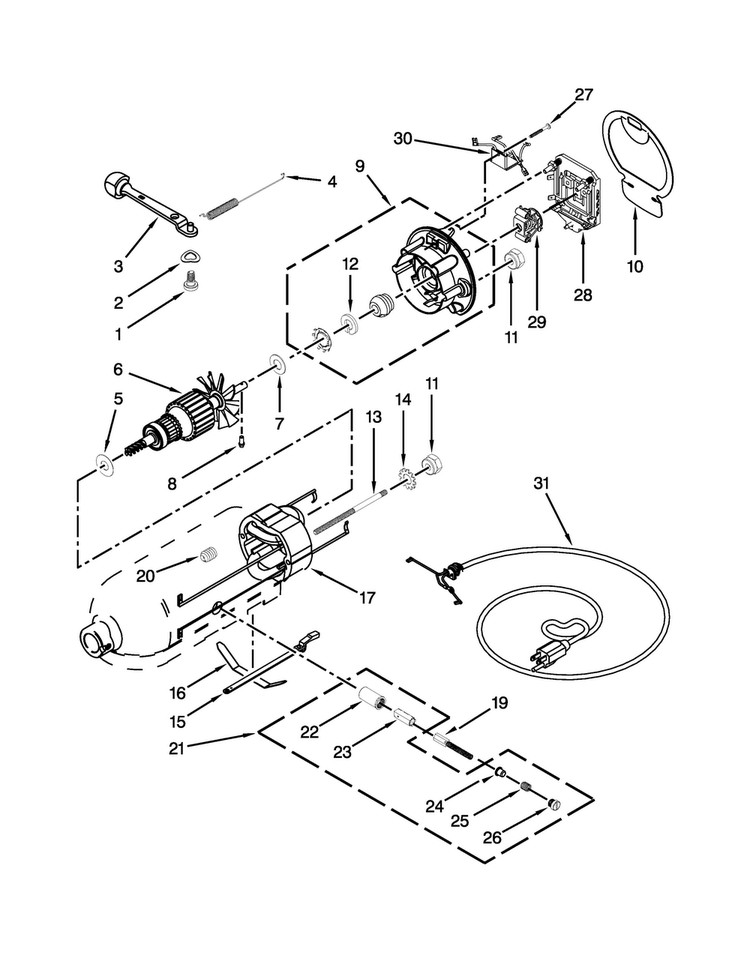 Motor And Control Unit Parts Diagram and Parts List for 9KSM160FGBU0  KitchenAid Mixer
