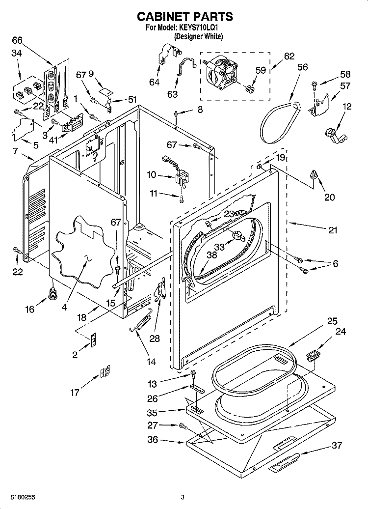 CABINET PARTS Diagram and Parts List for KEYS710LQ1  KitchenAid Dryer