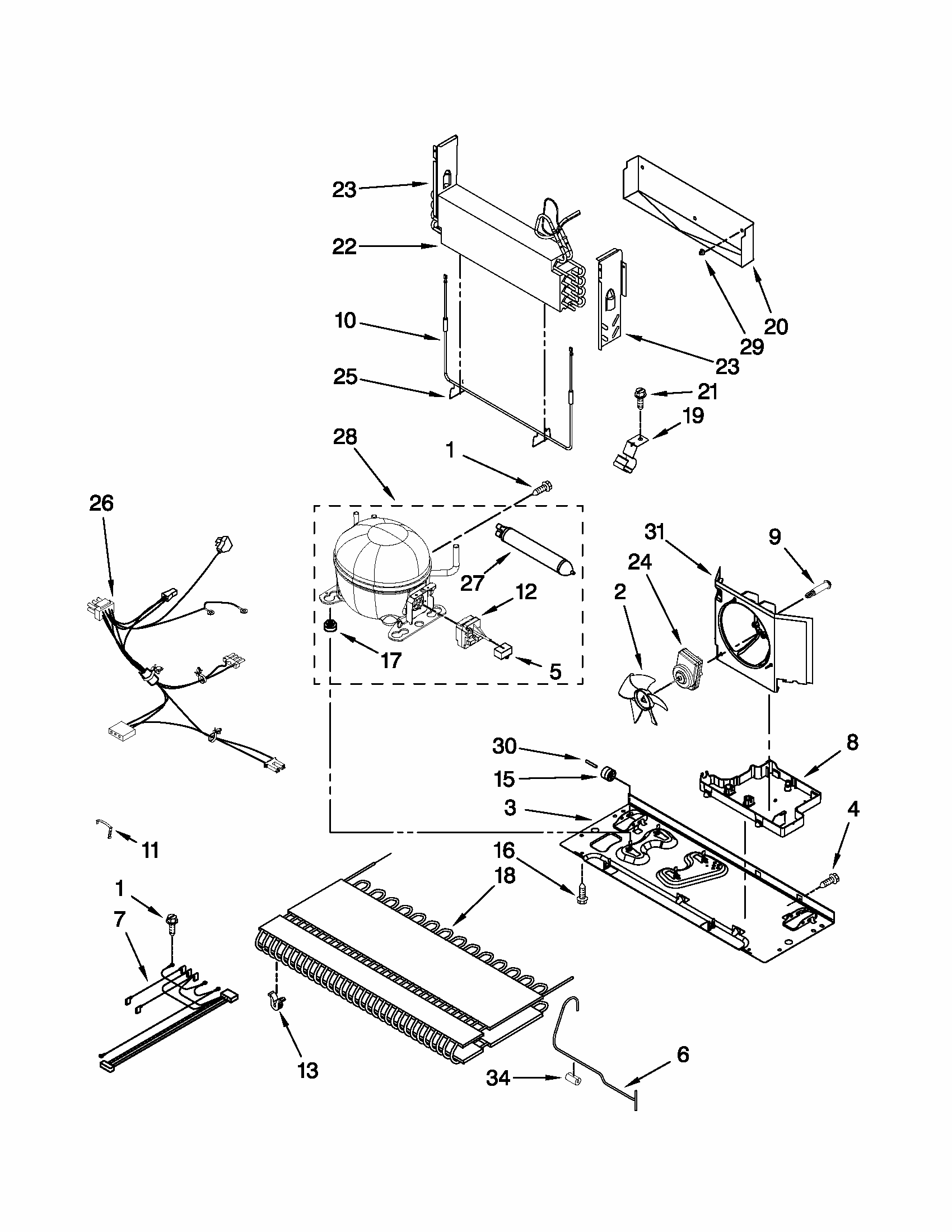 Unit Parts Diagram and Parts List for 59679223012  Kenmore Refrigerator