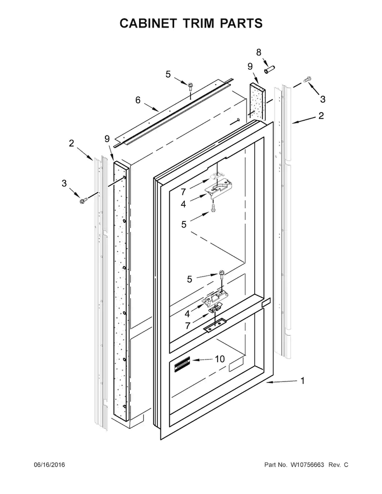 Cabinet Trim Parts Diagram and Parts List for KBFN506EPA00  KitchenAid Refrigerator