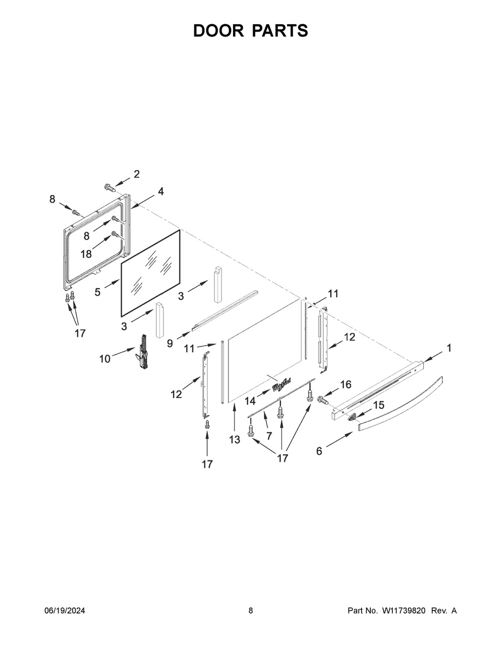 05 - Door Parts Diagram and Parts List for WEG750H0HB6  Whirlpool Range
