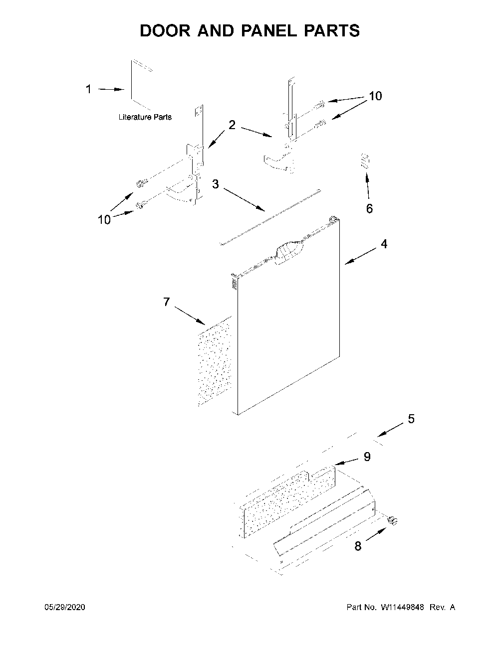 Door and panel parts Diagram and Parts List for 66514502N020  Kenmore Dishwasher