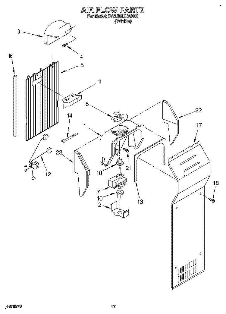 AIR FLOW Diagram and Parts List for 3VED29DQAW01  Whirlpool Refrigerator