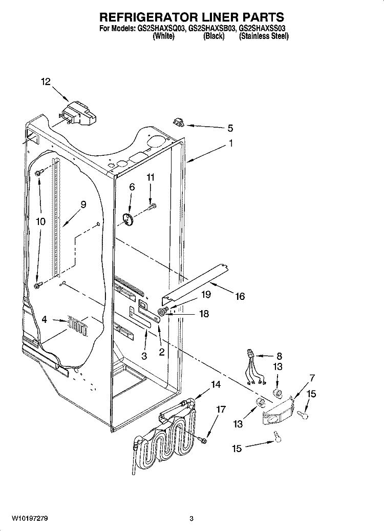 REFRIGERATOR LINER PARTS Diagram and Parts List for GS2SHAXSS03  Whirlpool Refrigerator