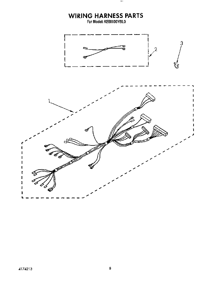 WIRING HARNESS Diagram and Parts List for KEBI100YWH0  KitchenAid Wall Oven